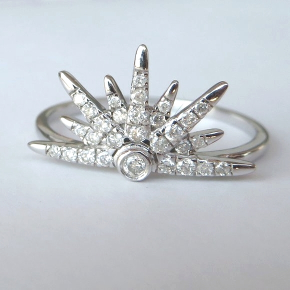 Artisan 14K White Gold Diamond Half-Star Ring - Picture 9 of 15